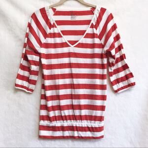 GAP Salmon & White striped 3/4 Sleeve Top